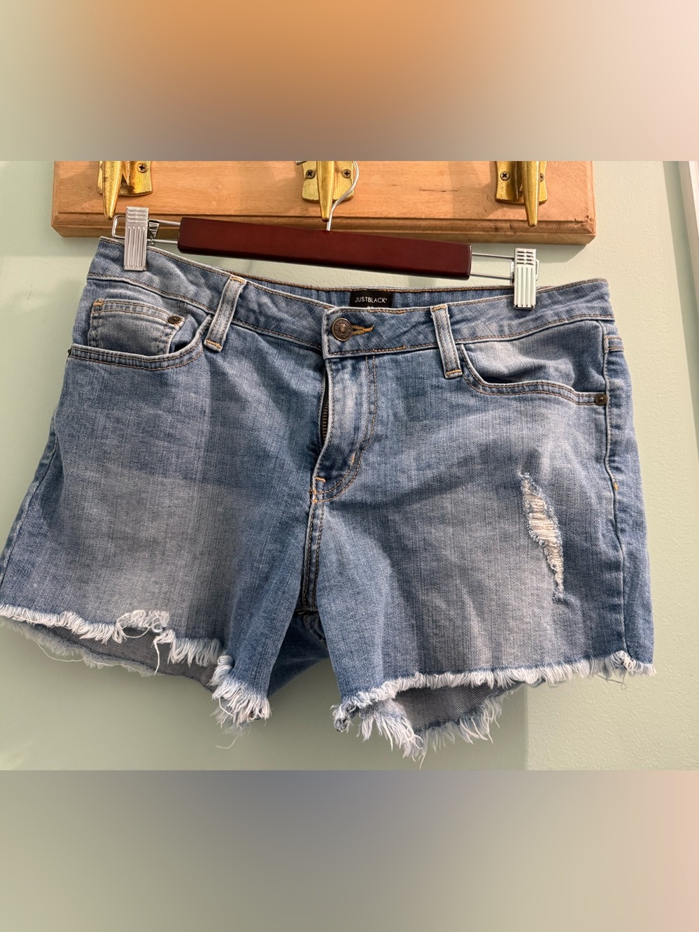 Just Black Washed Blue Distressed Denim Cutoff Shorts